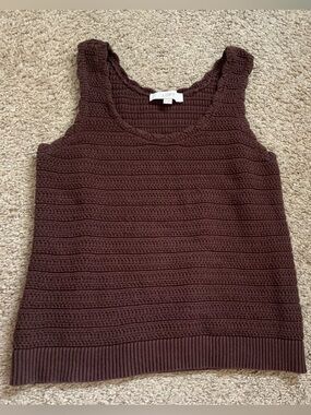 Chocolate Brown Crochet Knit Boho Festival Cotton Sleeveless Tank LOFT Size M